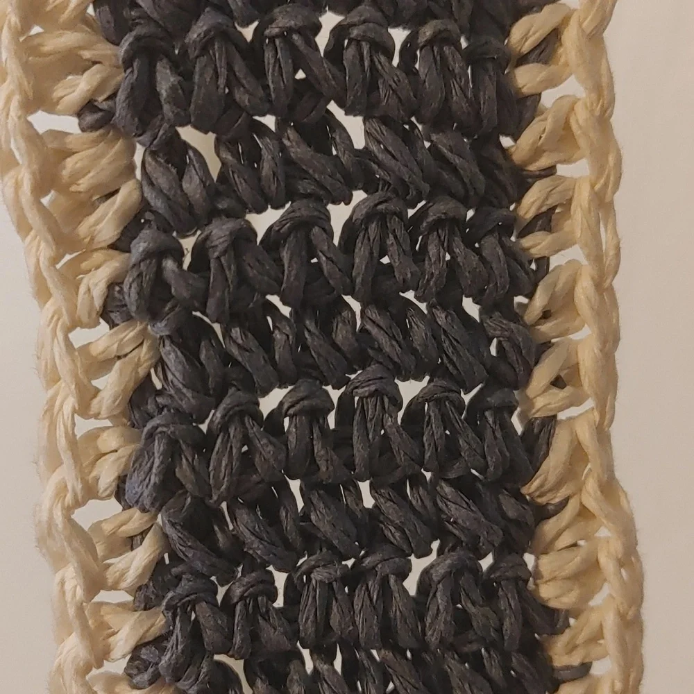 Woven Raffia Crossbody Bag Blue With White Trim Measures 12" L x 11" H x 2" W - Picture 5 of 7
